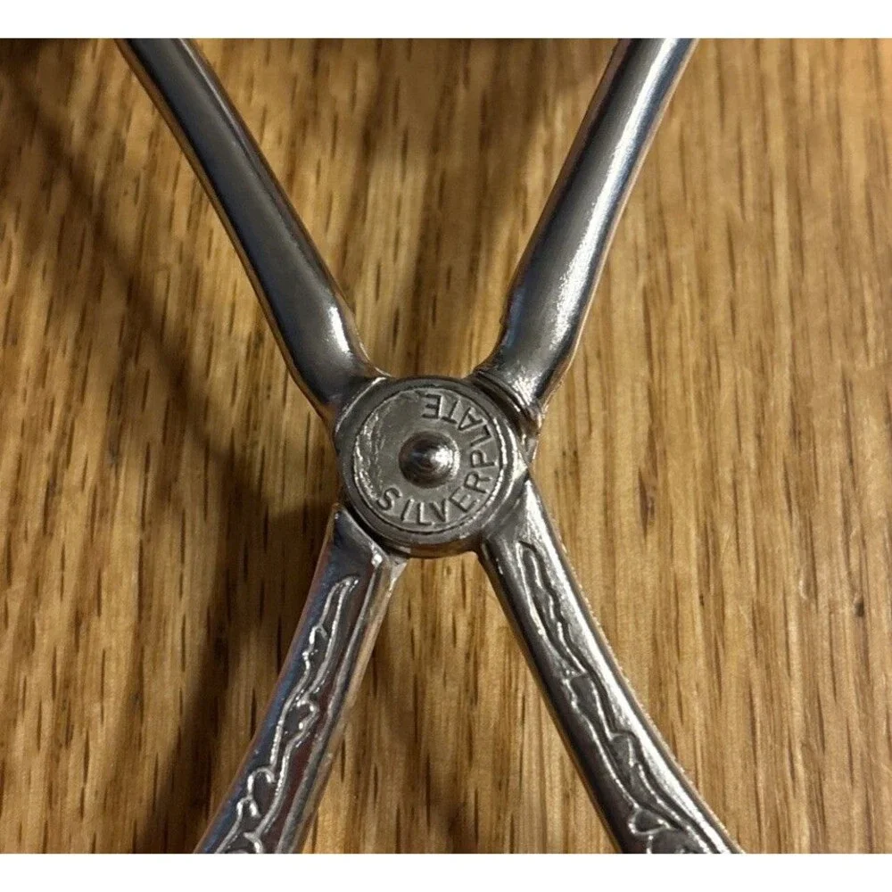 Vintage Silver Plated Scissor Style Pastry Salad Tongs Italy 8.5